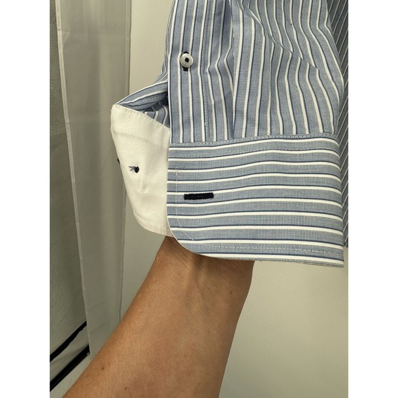 UntuckIt Button Front Shirt 2XL Blue Stripe Wrinkle Free Two 100% Cotton - Picture 3 of 8